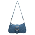 Blauwe denim okseltas met zilveren gesp en witte contrasterende stiksels detail - Blauw