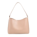 Bolso tote minimalista de cuero mate beige con curva elegante y herrajes dorados - Caqui