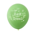 Detail of green Back to School balloon with white stationery and school doodles - Light Green