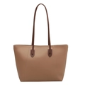 Minimalist khaki tote bag with dark brown handles and V-shaped stitching detail - Khaki