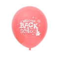 Pink latex balloon featuring white Welcome Back to School text with cute star patterns - Watermelon Red