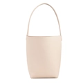 Schicke beige Beuteltasche mit Litschi-Struktur und minimalistischem Schultergurt - Weiß