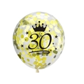 Détail d'un ballon transparent de 12 pouces avec confettis dorés et motif couronne 30 - Style Confettis Or 30 Ans