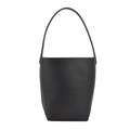Minimalistische schwarze Eimertasche aus Leder mit Lychee-Muster und Schultergurt - Schwarz