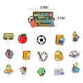 Détail de 16 décorations de gâteaux Back to School avec bus scolaire et motifs de tableau - Toppers de Gâteau