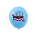 Détail d'un ballon bleu de fête des années 80 avec boombox rétro, cassette et éclair - Ballon Bleu des Années 80