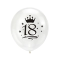 Détail d'un ballon en latex de 12 pouces avec couronne noire et chiffre 18 décoratif - Style Imprimé Transparent 18 Ans