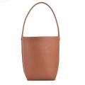Minimalistische braune Beuteltasche mit Litschi-Textur und eleganten langen Henkeln - Braun