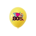 Ballon de fête jaune années 80 en latex avec télé vintage et imprimé I Heart the 80s - Ballon Jaune des Années 80