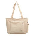 Borsa tote minimalista in tela bianco sporco con grande tasca con zip e toppa decorativa - Bianco Sporco