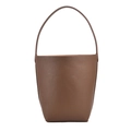 Chic dark brown lychee leather bucket bag with top handle and minimalist design - Coffee