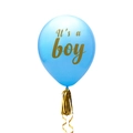 Palloncino rivelazione genere blu 'It's a boy' con scritte dorate e nappa decorativa d'oro - Palloncino Blu It's a Boy