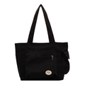 Grande borsa tote in tela nera con tasche multiple e toppa con scritta Good Luck - Nero
