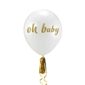 Palloncino in lattice bianco oh baby con nappe dorate per decorazioni di baby shower - Palloncino Bianco Oh Baby