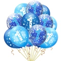 Blaues Luftballon-Set zum 1. Geburtstag mit Pailletten und Goldbändern für Partys - Hellblau + Dunkelblau + Blaues Konfetti / 12 Zoll