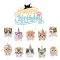 Kit de décoration de gâteau d'anniversaire chat avec pancarte et visages de chatons - Décoration de gâteau
