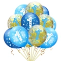 Blau-goldenes Konfetti-Luftballon-Set zum 1. Geburtstag für Baby-Partydeko - Hellblau + Dunkelblau + Goldenes Konfetti / 12 Zoll