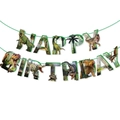 Banderole de joyeux anniversaire dinosaure pour décoration de fête avec motifs variés - Bannière