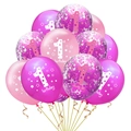 Rosa und rosarotes Ballon-Set zum 1. Geburtstag mit Goldbändern für Partydekoration - Rosa + Rosenrot + Rosenrotes Konfetti / 12 Zoll