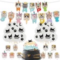 Décoration fête anniversaire chat avec ballons meow et bannière Happy Birthday - Ensemble de décoration sur le thème des chats