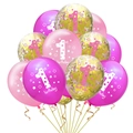 Rosa und Gold Konfetti 1. Geburtstag Ballon-Set mit 12-Zoll Latexballons und Bändern - Rosa + Rosenrot + Goldenes Konfetti / 12 Zoll