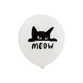 White latex party balloon featuring minimalist black cat illustration and MEOW text - Cat Meow Pattern / 12 Inch