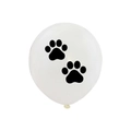 White latex party balloon with black paw prints for cat themed birthday decorations - Cat Paw Pattern / 12 Inch
