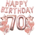 Rose gold 70th birthday balloon kit with foil numbers stars and confetti latex balloons - Age 70 Style