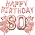 Rose gold 80th birthday balloon set with stars and glitter confetti latex balloons - Age 80 Style