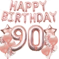 Rose gold 90th birthday balloon set including Happy Birthday banner and confetti latex - Age 90 Style