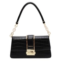 Zwarte crossbodytas met krokodillenpatroon en een elegante gouden metalen gesp - Zwart
