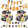 Detailed set of Happy Halloween banner, orange balloons and festive cupcake toppers - Combination C (Banner Cake Toppers Balloons)