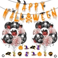 Macro view of Happy Halloween banner, orange balloons and themed cake toppers set - Combination D (Banner Cake Toppers Balloons)
