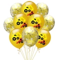 12-inch construction excavator balloons set with confetti for kids birthday party decor - 5 Yellow And 5 Gold Sequins Style