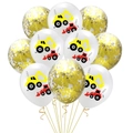 Construction party balloons with yellow excavators and gold confetti filled inside - 5 White And 5 Gold Sequins Style