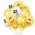 Detail of jungle animal balloons featuring foxes, bunnies and golden spiral ribbons - Fox Rabbit Gold Polka Dot Style