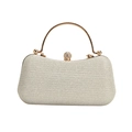 Elegante pochette da sera argento glitterata con manico tondo d'oro e strass chiusura - Bianco
