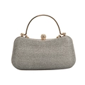 Pochette da sera champagne scintillante con manico dorato e chiusura di strass - Grigio