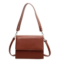 Caramel brown leather shoulder bag with wide strap and silver magnetic closure - Brown