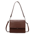 Vintage dark brown leather shoulder bag with wide strap and silver metallic buckle - Coffee