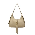 Sac hobo beige classique en forme de demi-lune avec boucle métallique dorée chic - Kaki