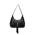 Sac sous le bras croissant en cuir noir classique avec boucle dorée et lanière en cuir - Noir