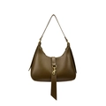 Sac sous le bras demi-lune en cuir mat marron foncé avec boucles dorées - Vert