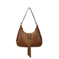 Sac hobo vintage marron en forme de demi-lune avec boucle en métal doré élégante - Fauve
