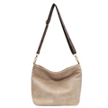 Cream white PU shoulder bag with vintage patterned strap and golden metal hooks - Off White