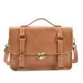 Vintage tan PU leather backpack with buckle straps and adjustable shoulder straps - Khaki