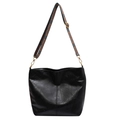 Black vintage PU leather tote bag with wide ethnic pattern adjustable shoulder strap - Black