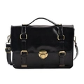 Classic black PU leather backpack in gloss finish with gold metal push-lock closure - Black