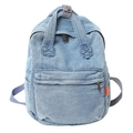 Mochila de mezclilla azul claro para mujer con correas ajustables y bolsillo frontal - Azul claro