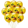 Golden construction truck theme latex balloons with excavator and bulldozer prints - 10 Yellow Pieces Style